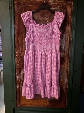 Terra & Sky Pink Gingham Smocked Flutter Sleeve Dress